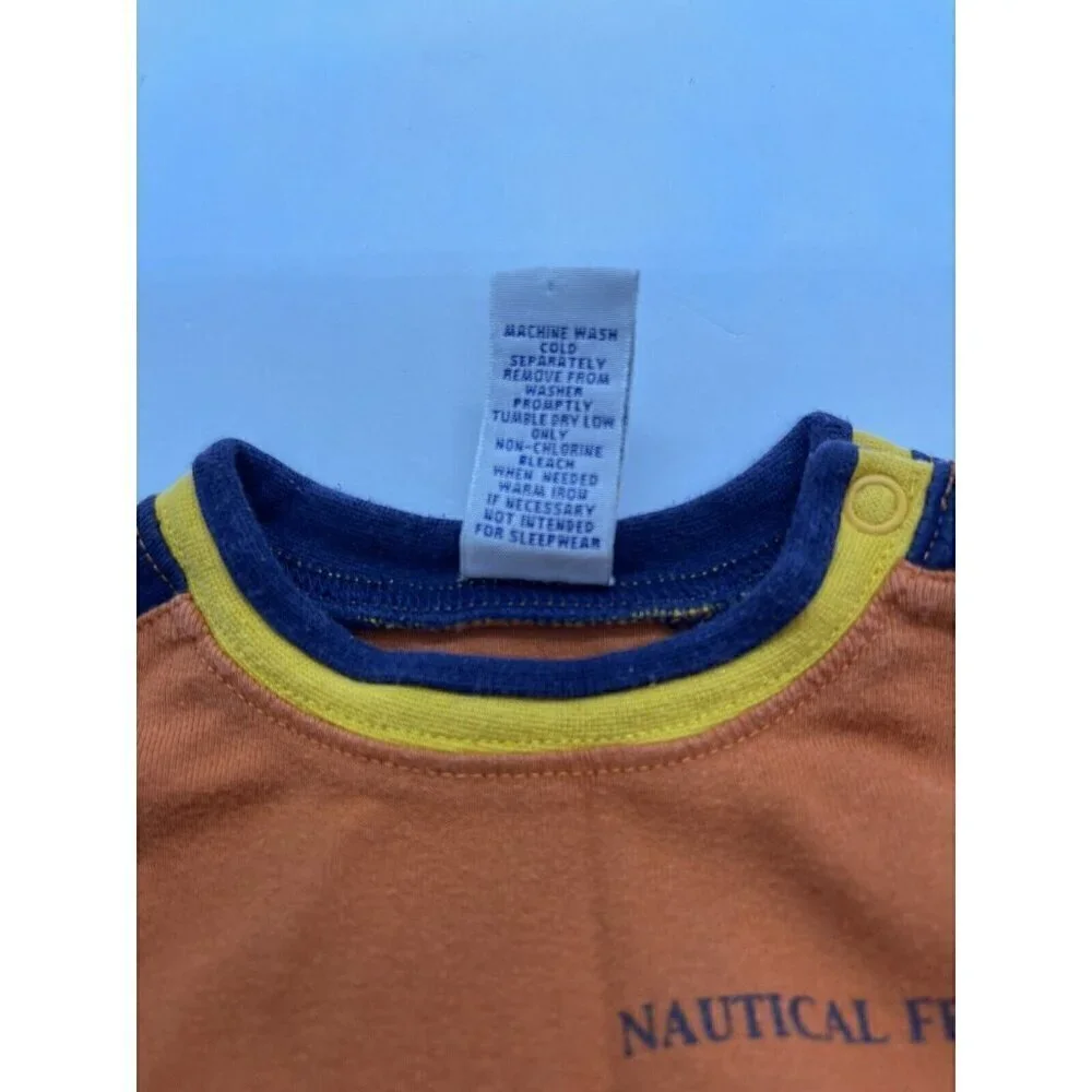 Gymboree Nautical Adventure 2pc Set Navy Blue Overalls & Orange Bodysuit 6-12 M